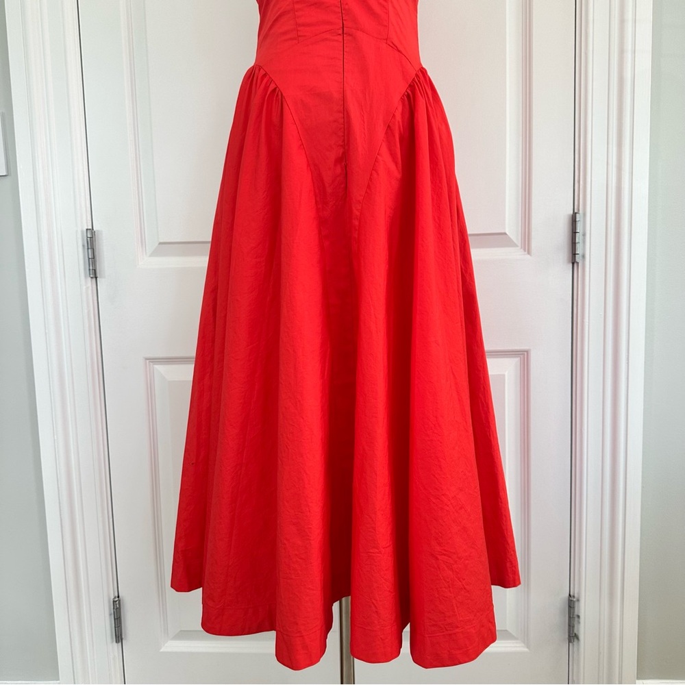 Aur Society Poppy Red Shirred Bodice Fit & Flare 100% Cotton FLOWY Dress Size S - Picture 14 of 16